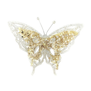 Gold Glitter Butterfly Christmas Ornament