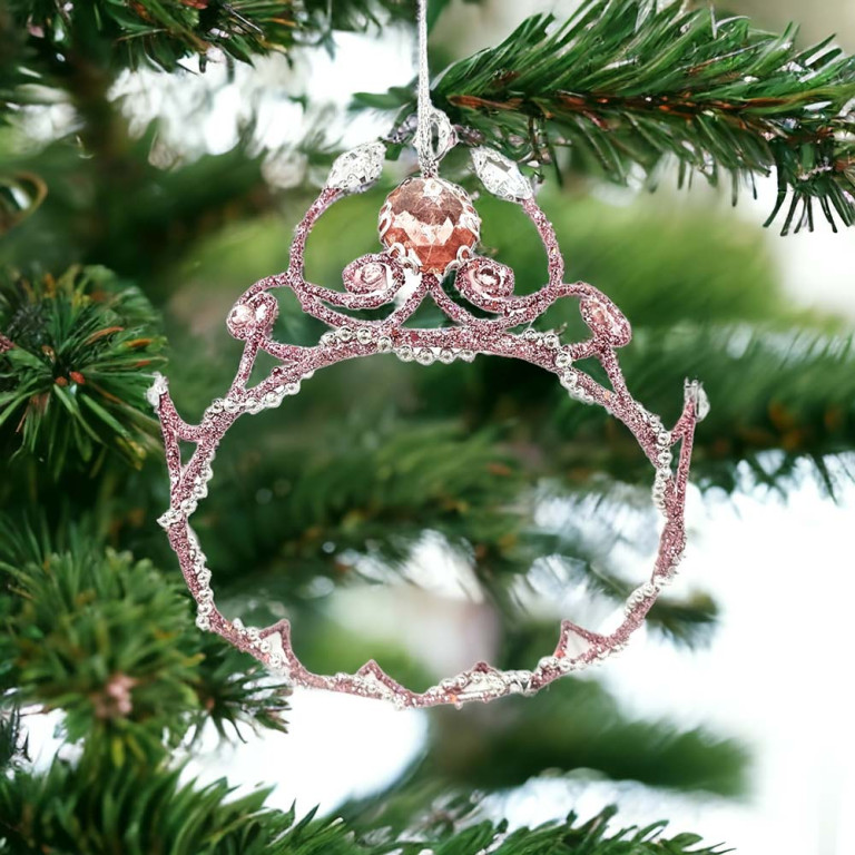 Glitter Black Pink Crown Christmas Ornament