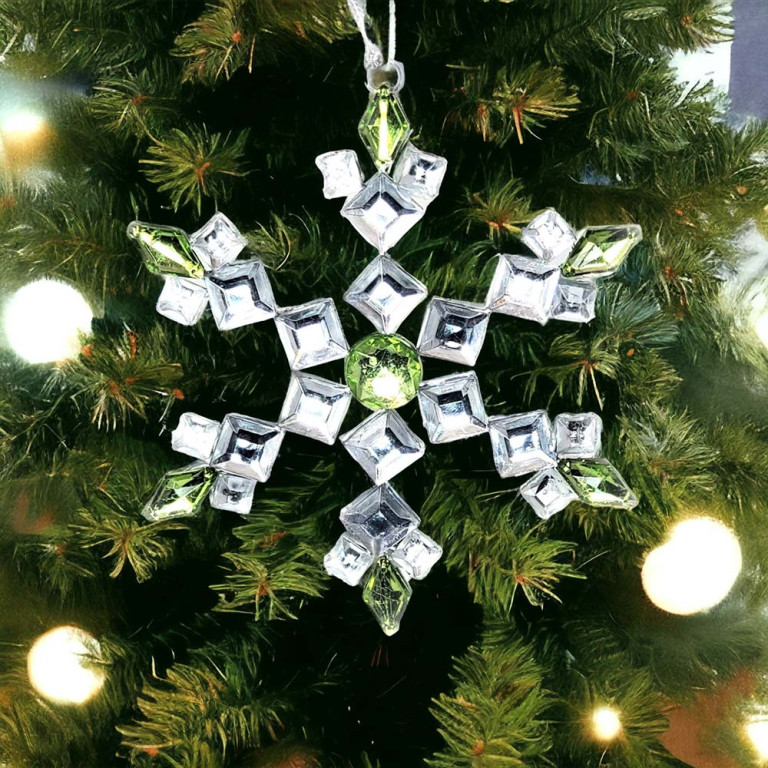 Clear & Green Snowflake Ornament