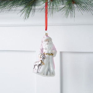 Glass Santa Claus in Pink Coat with Deer Ornament - Holiday Lane 