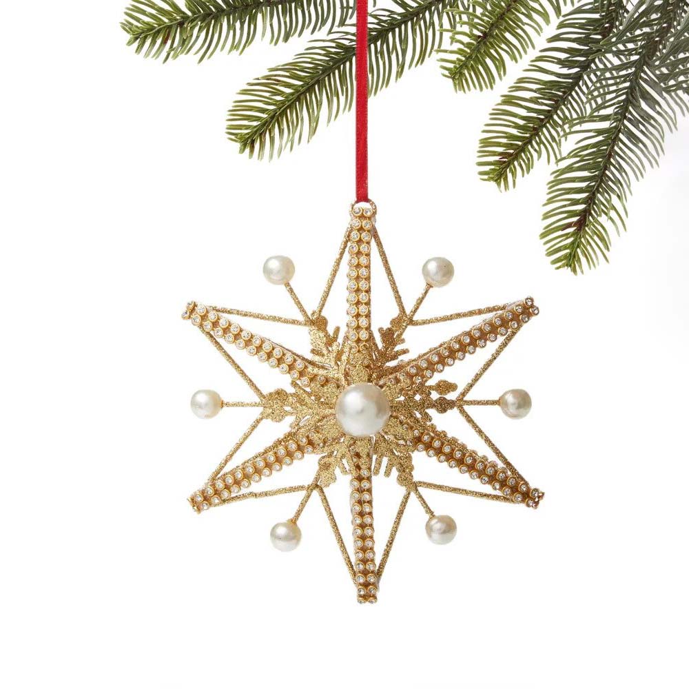 Gold Iron Snowflake with Pearls Ornament