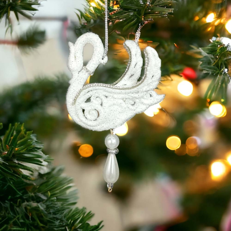 Swan Ornament with Pearls Christmas Ornament