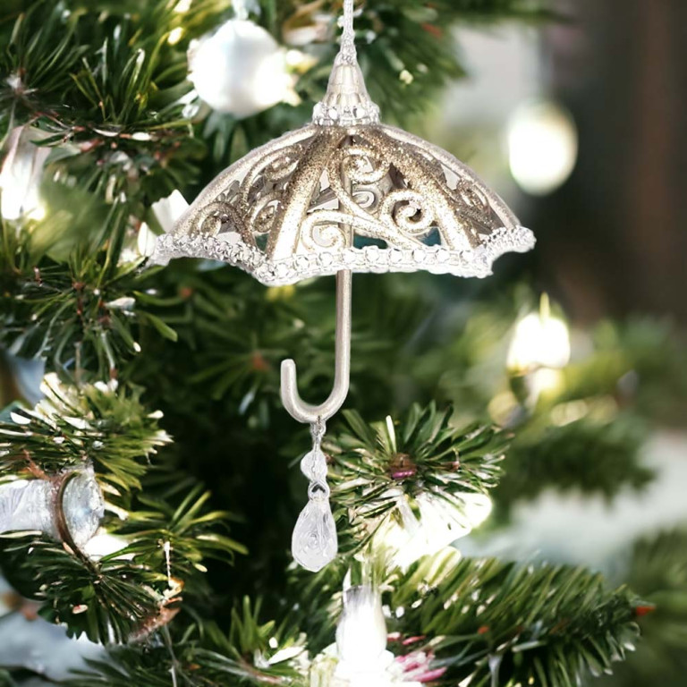 Gold Umbrella Christmas Ornament