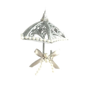 Silver Umbrella with Bow Christmas Ornament