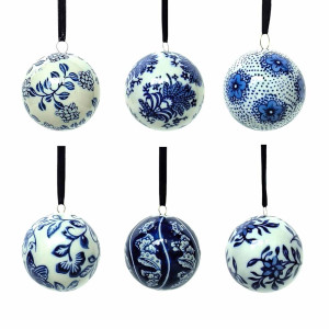 Set of 6 Blue White Chinoiserie Ceramic 6cm Ornaments