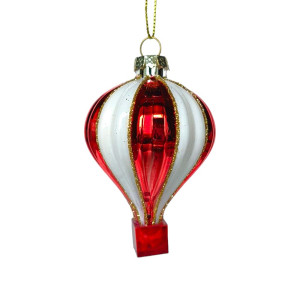 Glass Red & White Hot air Balloon Ornament – Set of 4