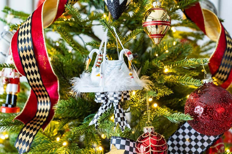 MacKenzie Childs White Swans Ornament