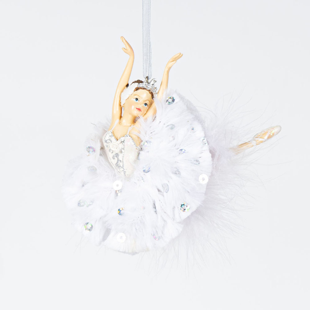 White Fluffy Dress Ballerina Christmas Ornament