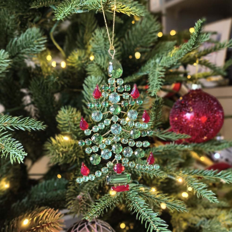 Red/Green Rhinestone Christmas Tree Ornament