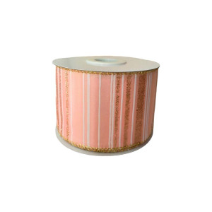 Pink Ribbon with Gold Stripes 63mm wide – 9m Roll