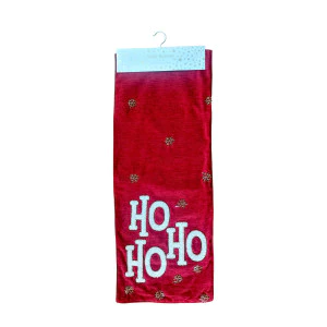 Red Table Runner with Beaded Ho Ho Ho
