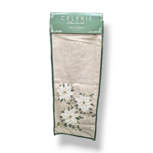 Table Runner with White Poinsettia Embroidery 183cm – Celerie