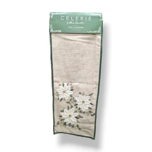 Table Runner with White Poinsettia Embroidery 183cm – Celerie