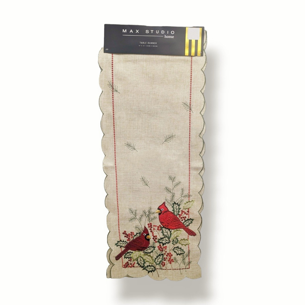 Table Runner with Pair of Cardinal Birds Embroidery 182 cm – Max Studio