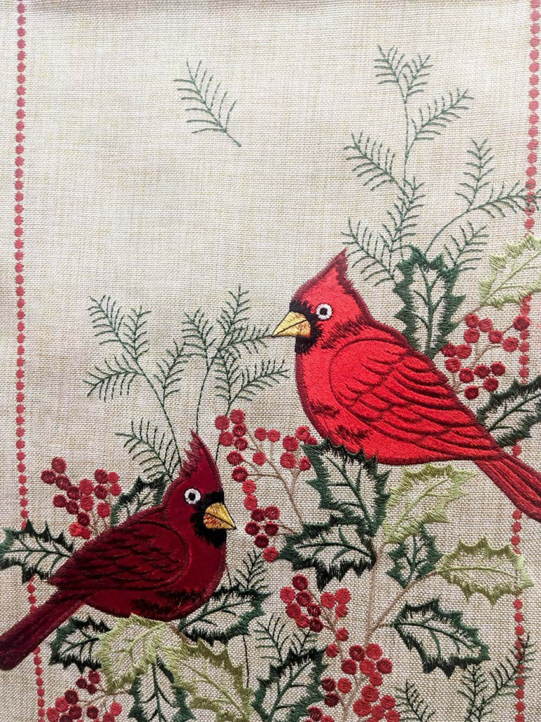 Table Runner with Pair of Cardinal Birds Embroidery 182 cm – Max Studio