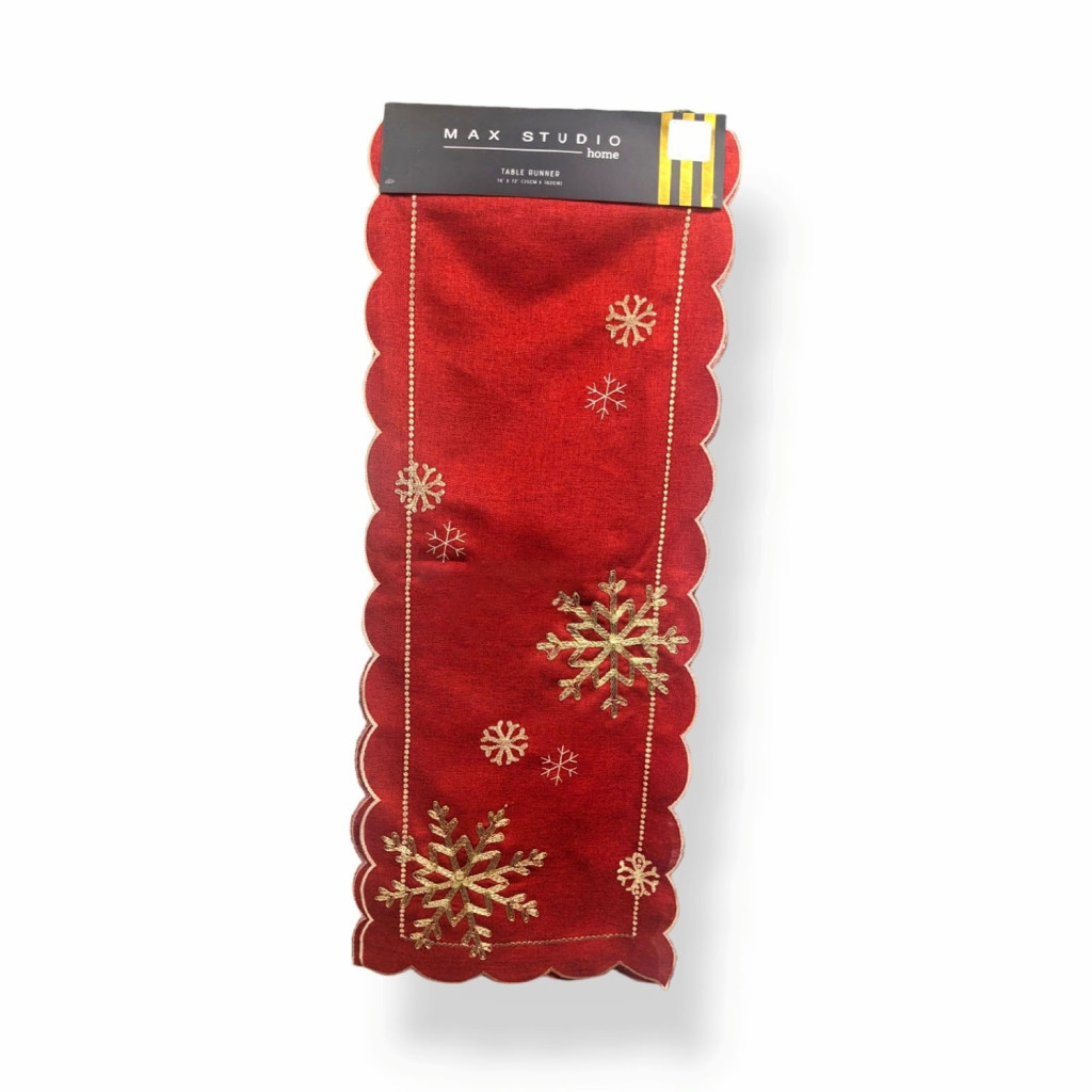Red Table Runner with Gold Snowflake Embroidery 182cm – Max Studio