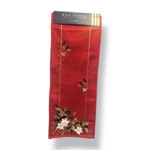 Table Runner in Red with Bird & Poinsettia Embroidery 182cm – Max Studio