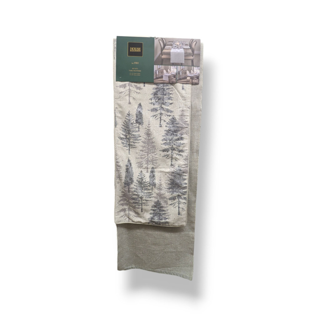 Set of 2 Table Runners with Silver Chrismtas Tree print – Rachel Zoe