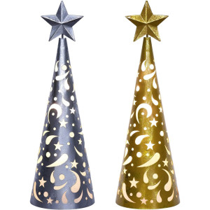 Set of 2 Gold & Silver Light-Up Comet Coninal Lanterns