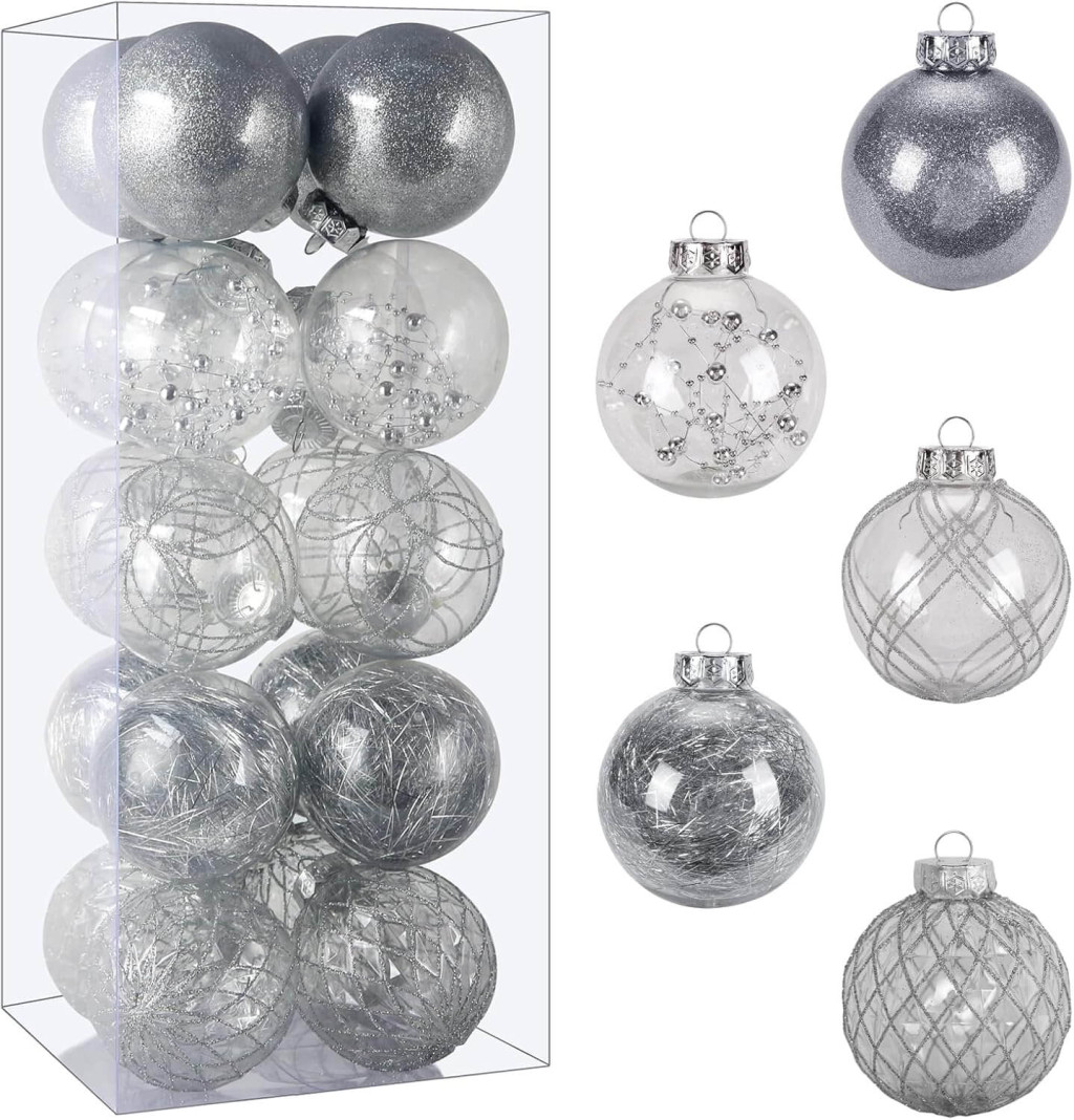 Set of 30 Clear and Silver Shatterproof 6cm Baubles