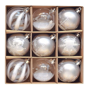 Set of 9 Clear & Silver Shatterproof Baubles