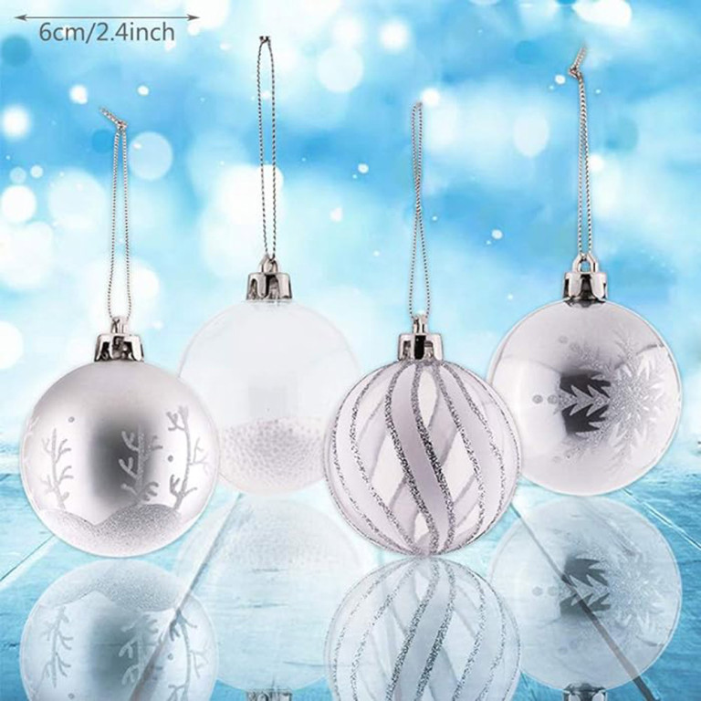 Set of 9 Clear & Silver Shatterproof Baubles