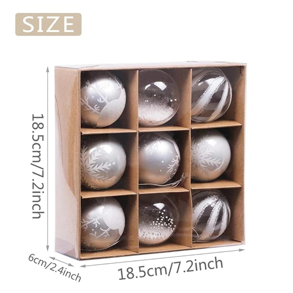 Set of 9 Clear & Silver Shatterproof Baubles
