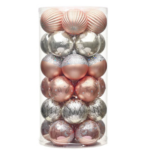 Set of 30 Pink Silver Shatterproof Baubles