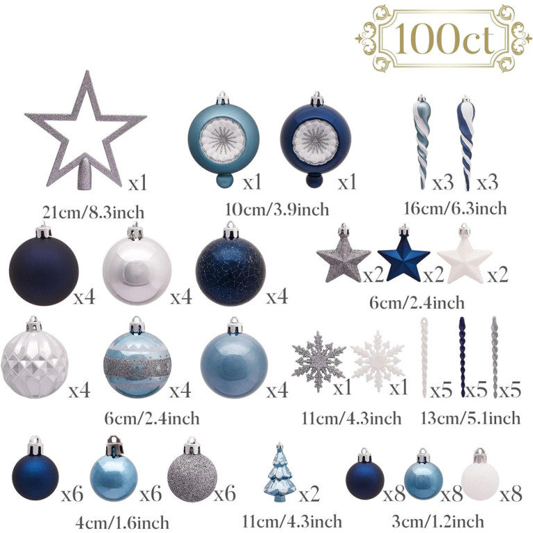 Set of 100 Blue Shatterproof Baubles – Valery Madelyn