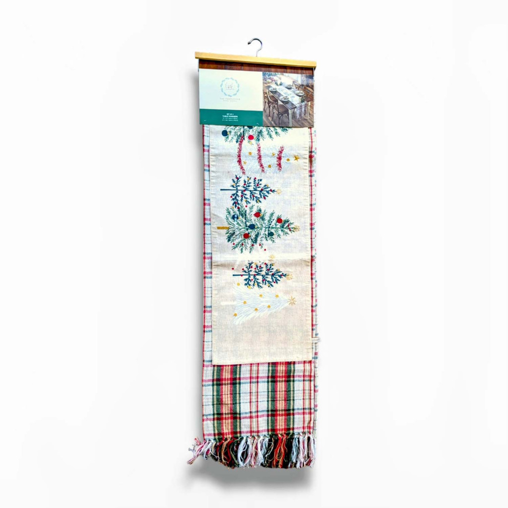 Set of 2 Table Runners with Christmas Tree Embroidery