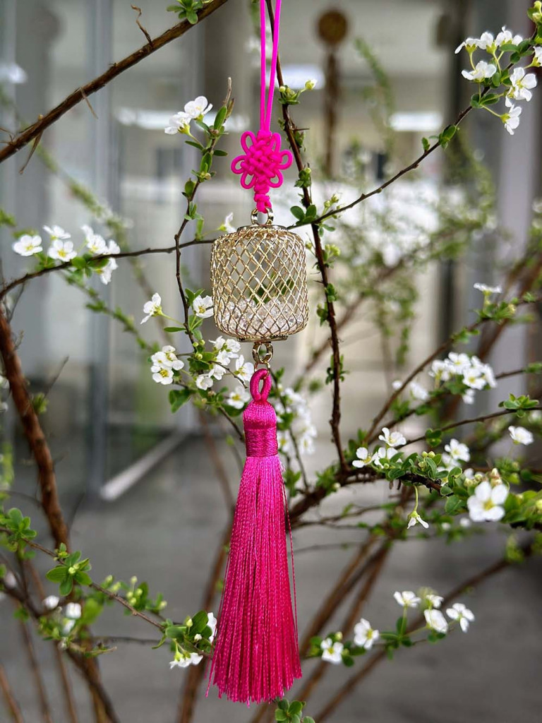 Lantern Charm with Hot Pink Tassel 18cm
