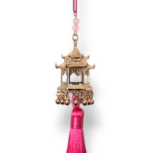 Golden Pagoda Charm with Hot Pink Tassel 18cm