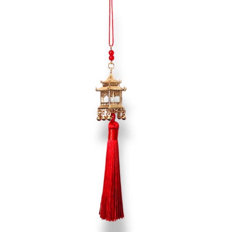 Golden Pagoda Charm with Red Tassel 18cm