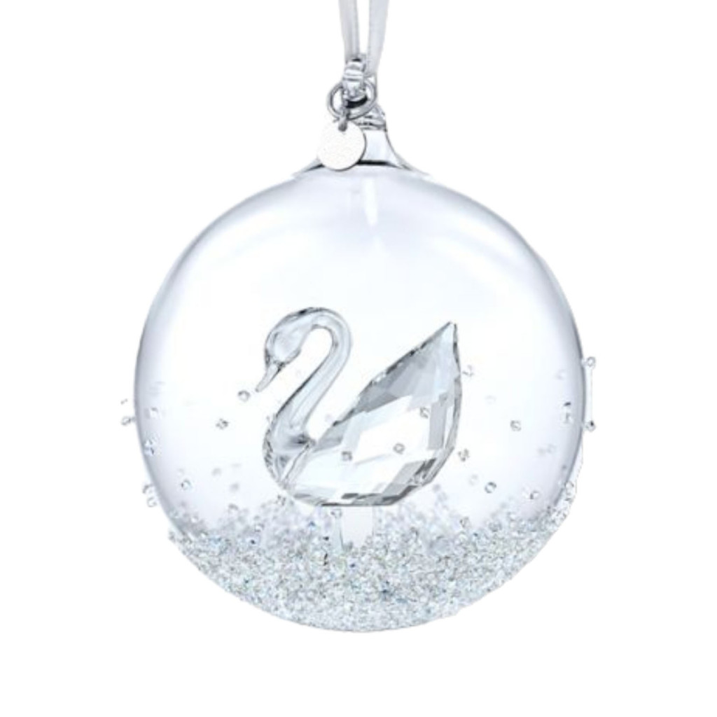 Clear Crystal Ball with Swan Ornament