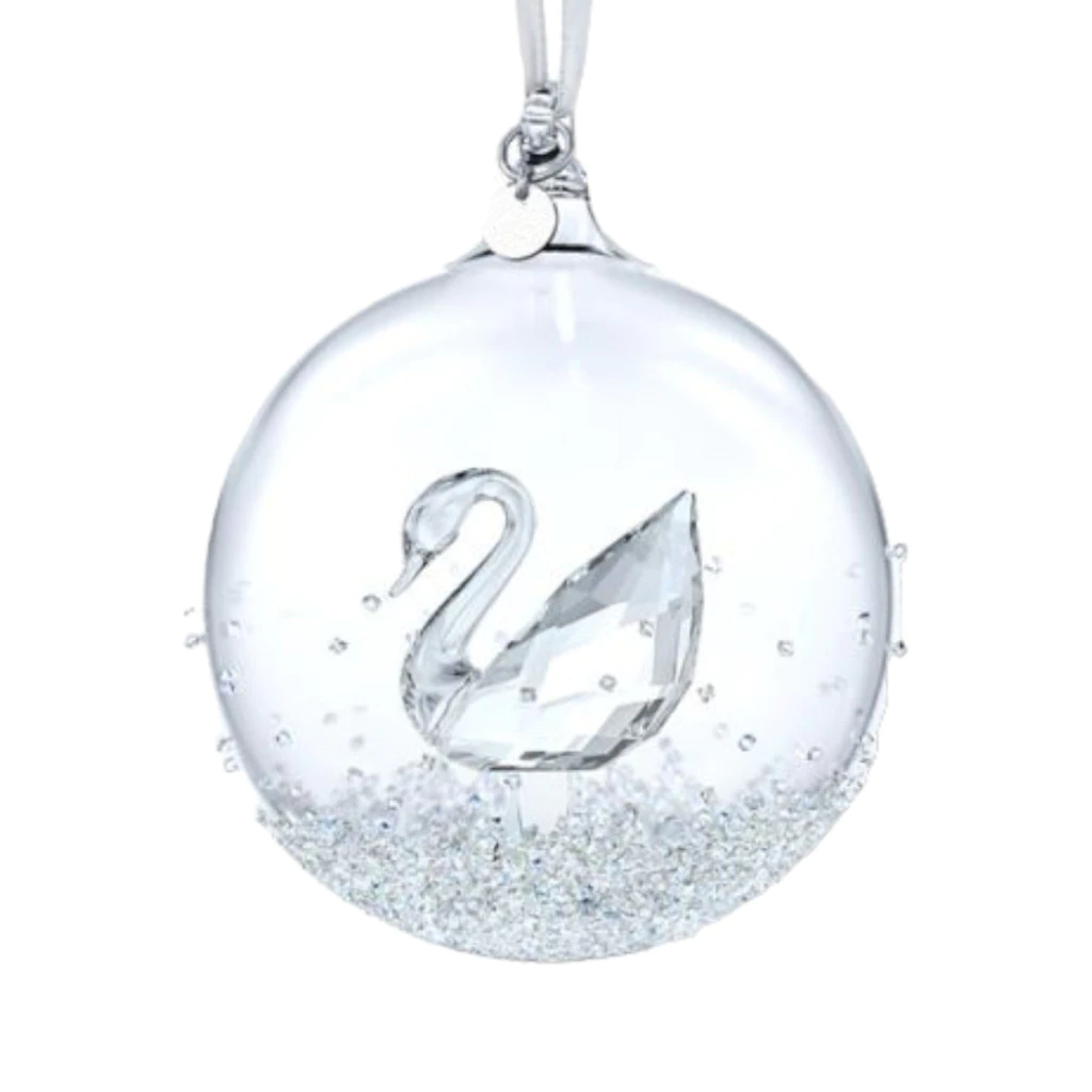 Clear Crystal Ball with Swan Ornament