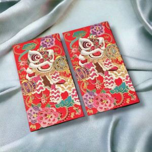 Set of 4 High Quality 160gsm Paper Red Packets with Colorful Lion