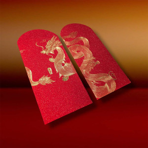 Set of 6 High Quality 230gsm Paper Red Packets with Gold Foil Stamping Dragons