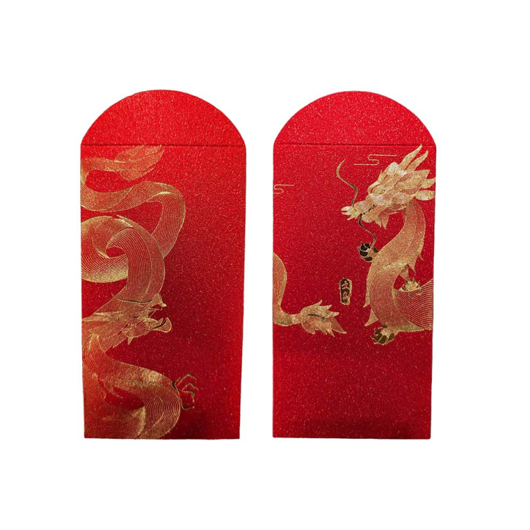 Set of 6 High Quality 230gsm Paper Red Packets with Gold Foil Stamping Dragons