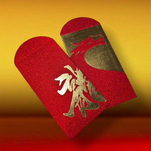 Set of 6 High Quality 230gsm Paper Red Packets with Gold Foil Stamping Fuk and Dragon