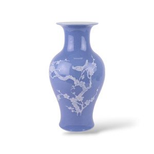 Light Blue Ceramic Vase with Cherry Blossom Branch