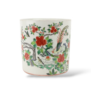 Famille Rose Cylinder Planter with Birds & Peonies