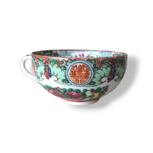 Vintage Famille Rose Medallion Bone China Teacup