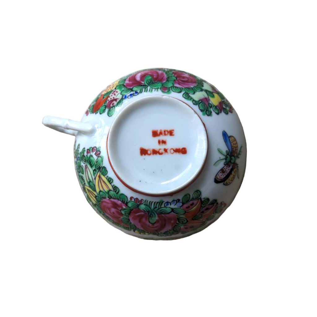 Vintage Famille Rose Medallion Bone China Teacup