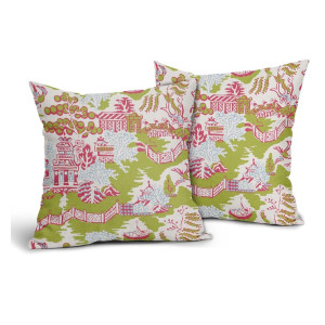 Chinoiserie Cushion Cover in Pink & Green – Size 45x45cm