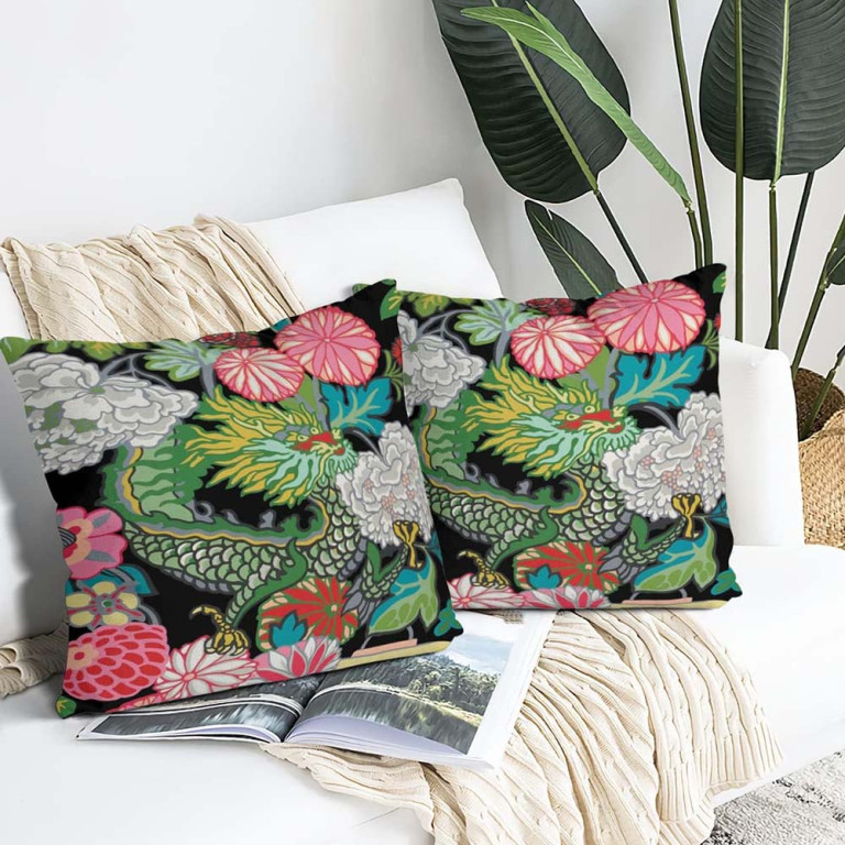 Chinoiserie Cushion Cover Multicolor Dragon – Size 45x45cm