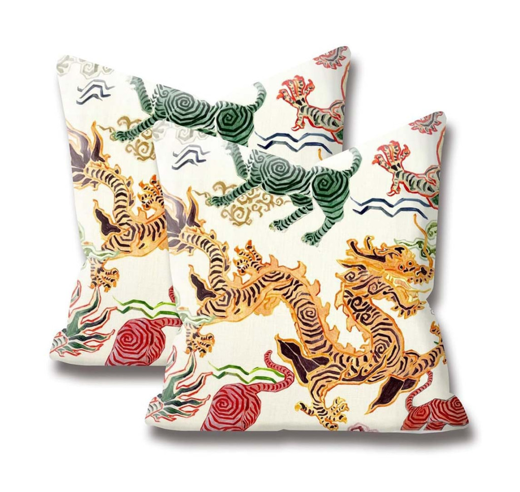 Chinoiserie Cushion Cover with Tiger & Dragon – Size 45x45cm