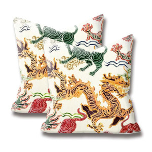 Chinoiserie Cushion Cover with Tiger & Dragon – Size 45x45cm