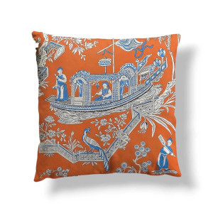 Chinoiserie Cushion Cover Fishing Scene – Size 45x45cm