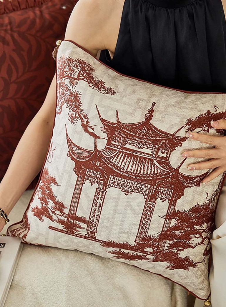 Cushion Cover with Red Pagoda – Size 45x45cm