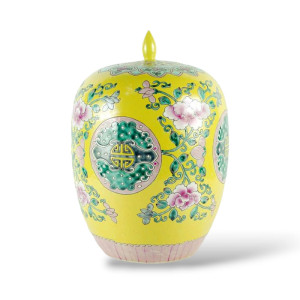 Yellow Famille Rose Jar with Lid